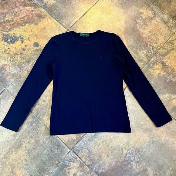 Lauren Ralph Lauren Blue Crew Neck Sweater PL - Picture 2 of 11